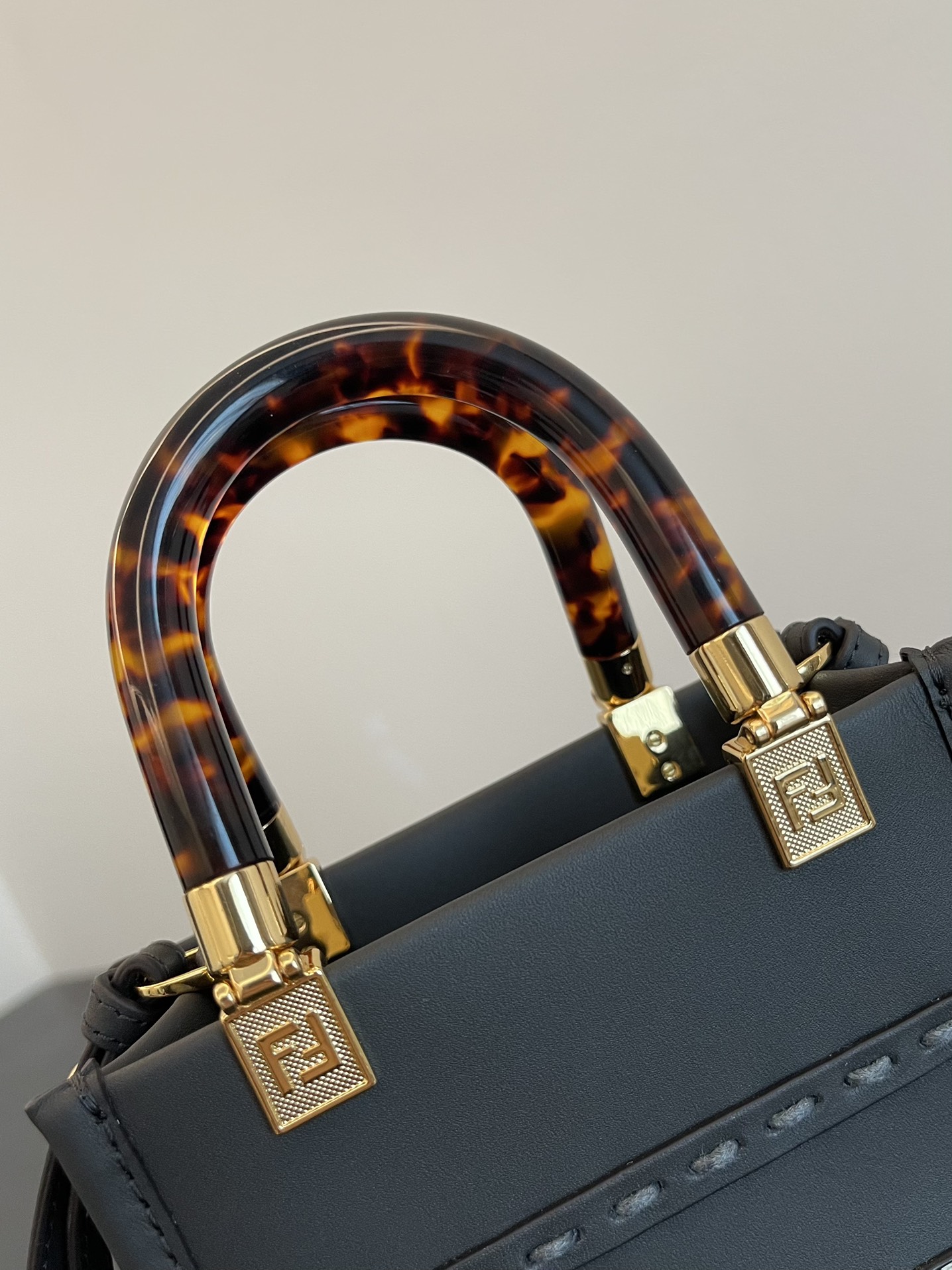 Fendi Mini Sunshine Shopper Black Leather Bag